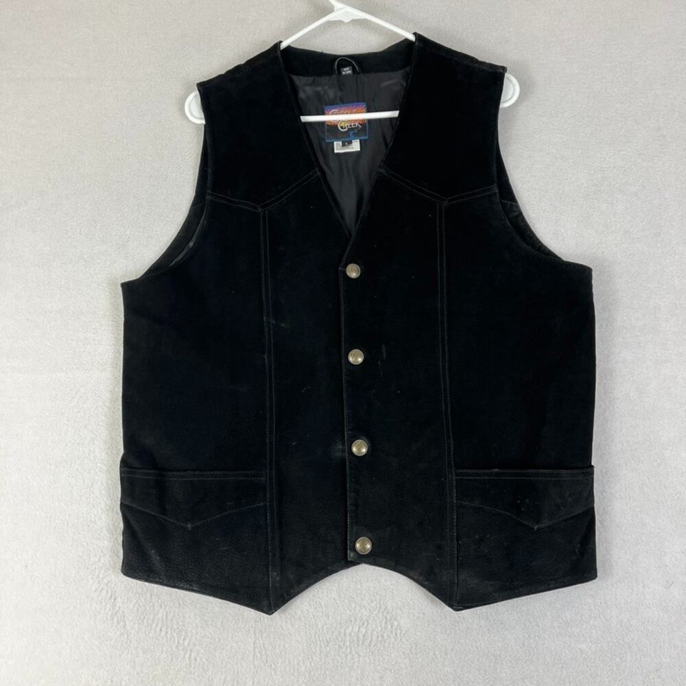 Cripple Creek Vest Mens Size Large Black Suede Leather Snap Button Inside Pocket